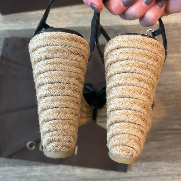 Gucci Monogram Vernice Microguccissima Espadrille Wedges Size 39.5 - Picture 8 of 13